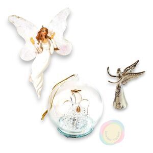 Lot of 3 VTG Angel Ornaments & Figurine Bell Glass Resin Christmas Decor Gift